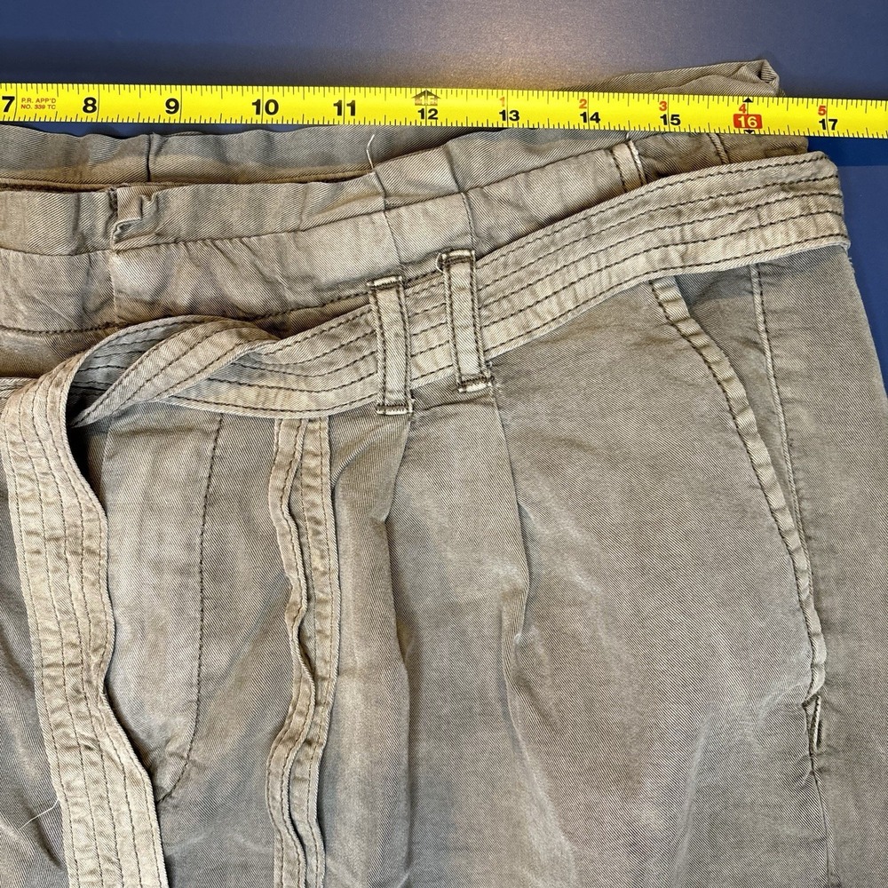 American Eagle Green Paper Bag Cropped Wide Leg Pants 14 Belted Boho Baggy Loose - Picture 3 of 10